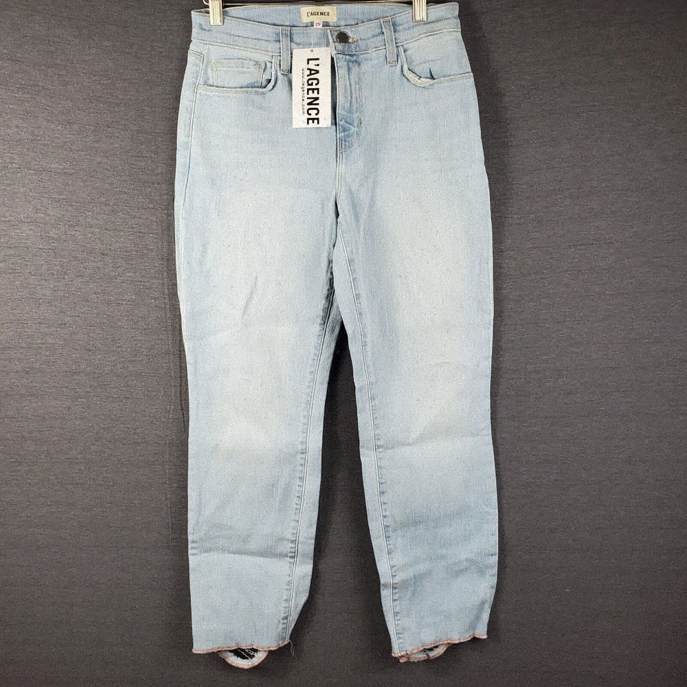 L'agence Stretch Jeans Sz25 Womens Lorelei Straight Leg Distressed Hem 10in Rise